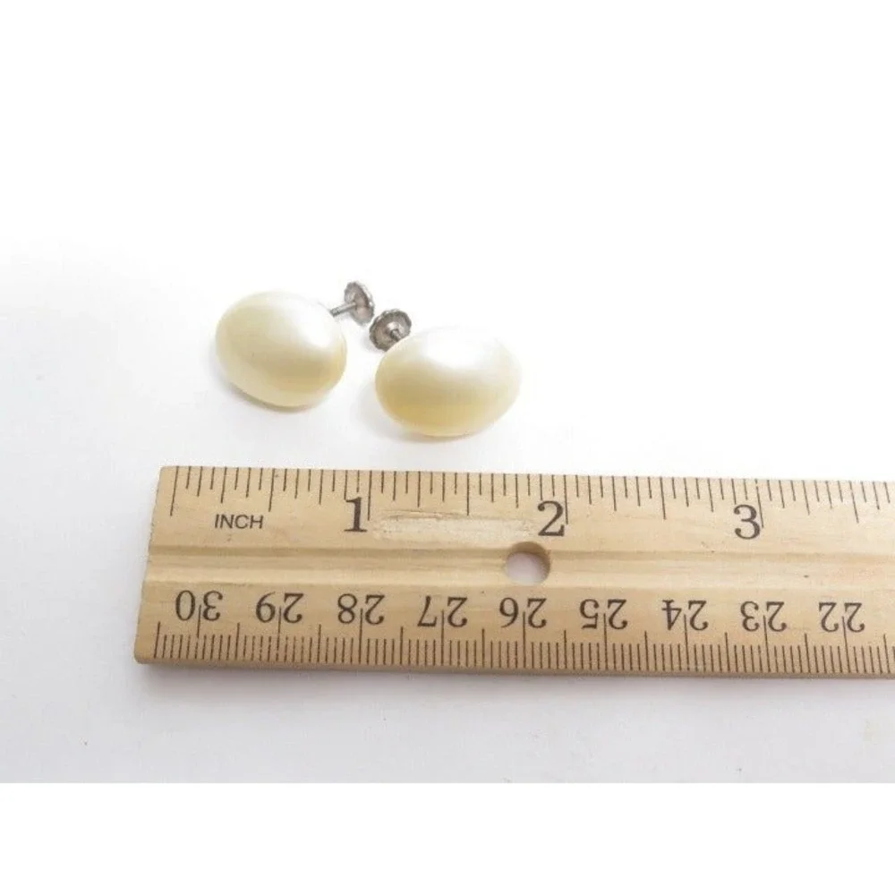 Vintage Oval Faux Pearl Silver Clip Screw Tight‎ Earrings